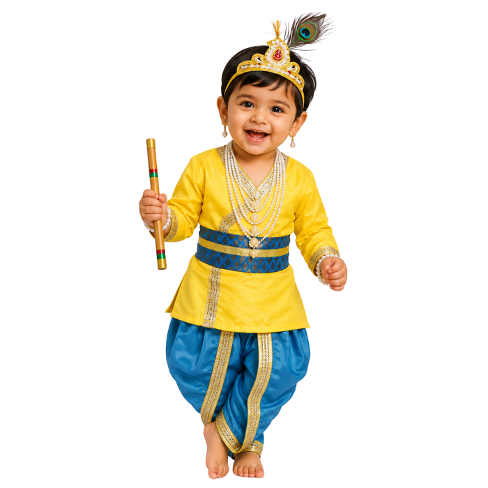 Krishna Dress for Baby Boy Kids Set of 10 Little Krishna Ji Kanha Janmasthmi Costume for Boys Kids (IMC20000-Firrozi)