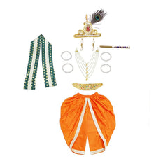 Krishna Dress for Baby Boy Kids Set of 10 Little Krishna Ji Kanha Janmasthmi Costume for Kids (IMC19000-Oorangee)