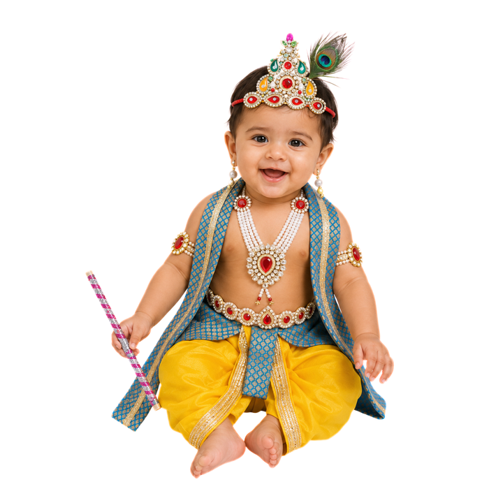 Krishna Dress for Baby Boy Kids Set of 10 Little Krishna Ji Kanha Janmasthmi Costume for Kids IMC39000-YelFirozi1