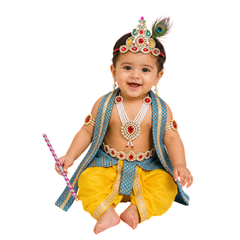 Krishna Dress for Baby Boy Kids Set of 10 Little Krishna Ji Kanha Janmasthmi Costume for Kids IMC39000-YelFirozi1
