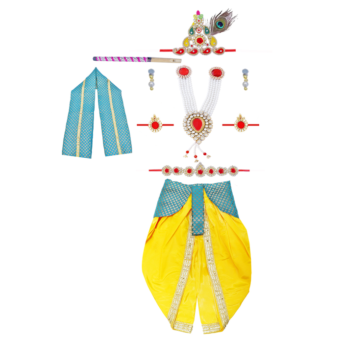 Krishna Dress for Baby Boy Kids Set of 10 Little Krishna Ji Kanha Janmasthmi Costume for Kids IMC39000-YelFirozi1