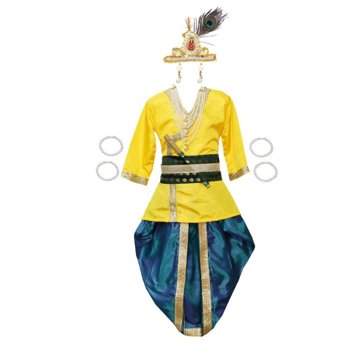 Krishna Dress for Baby Boy Kids Set of 10 Little Krishna Ji Kanha Janmasthmi Costume for Boys Kids (IMC20000-Dblue)