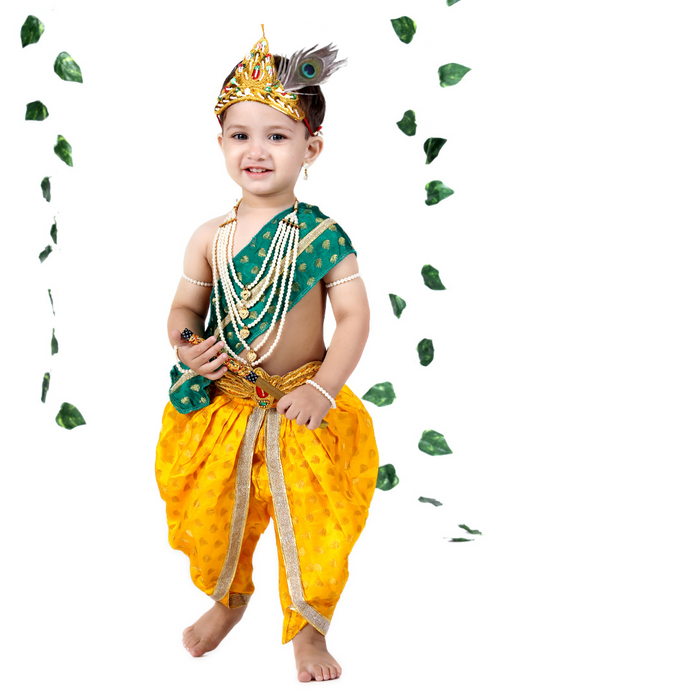 Krishna Dress for Baby Boy Kids Set of 10 Little Krishna Ji Kanha Janmasthmi Costume for Kids (IMC45001-SATYELGREEN)