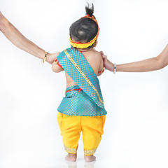 Krishna Dress for Baby Boy Kids Set of 10 Little Krishna Ji Kanha Janmasthmi Costume for Kids (IMC45001-YelRGreen)