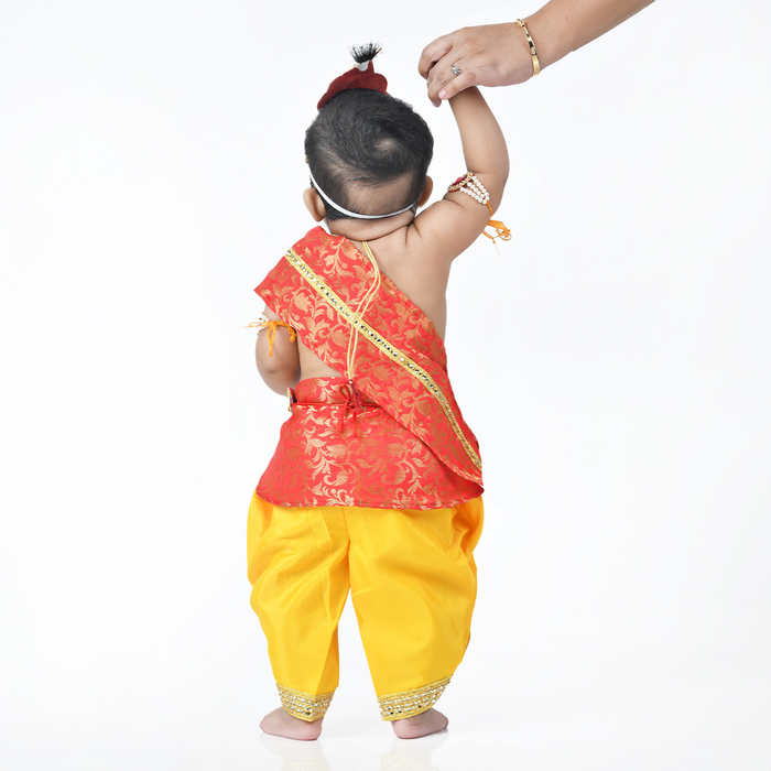 Krishna Dress for Baby Boy Kids Set of 10 Little Krishna Ji Kanha Janmasthmi Costume for Kids (IMC45001-Redyel)