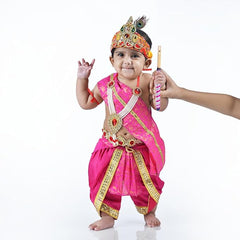 Krishna Dress for Baby Boy Kids Set of 10 Little Krishna Ji Kanha Janmasthmi Costume for Kids (IMC45001-Magenta)