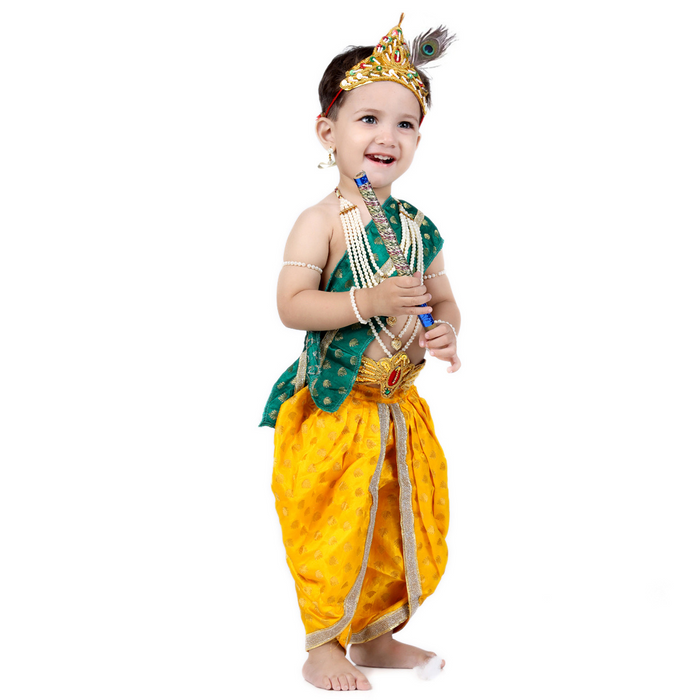 Krishna Dress for Baby Boy Kids Set of 10 Little Krishna Ji Kanha Janmasthmi Costume for Kids (IMC45001-SATYELGREEN)