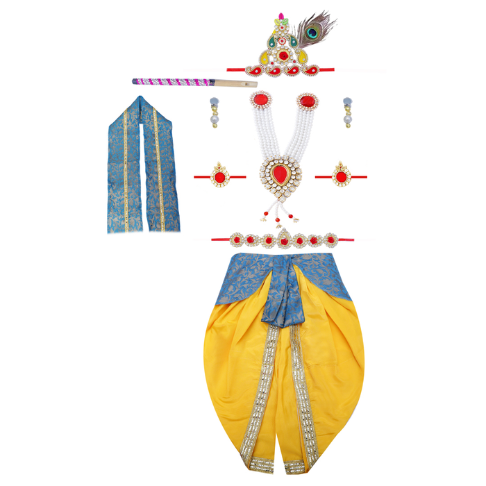Krishna Dress for Baby Boy Kids Set of 10 Little Krishna Ji Kanha Janmasthmi Costume for Kids (IMC45001-Yelfirozi)
