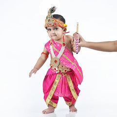 Krishna Dress for Baby Boy Kids Set of 10 Little Krishna Ji Kanha Janmasthmi Costume for Kids (IMC45001-Magenta)