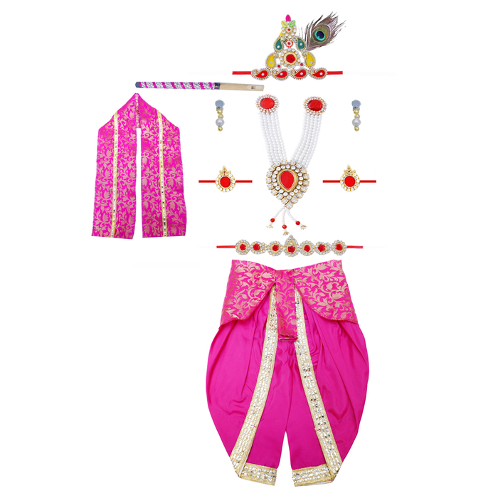Krishna Dress for Baby Boy Kids Set of 10 Little Krishna Ji Kanha Janmasthmi Costume for Kids (IMC45001-Magenta)