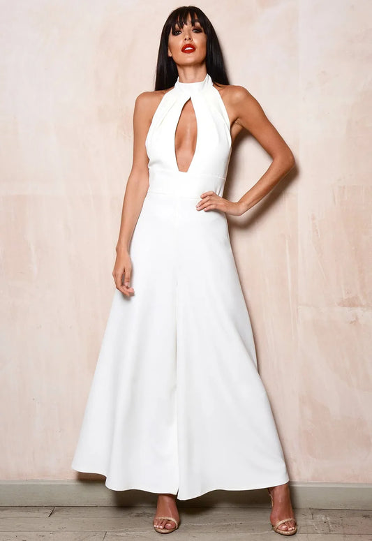Lady Flare White Split Jumpsuit