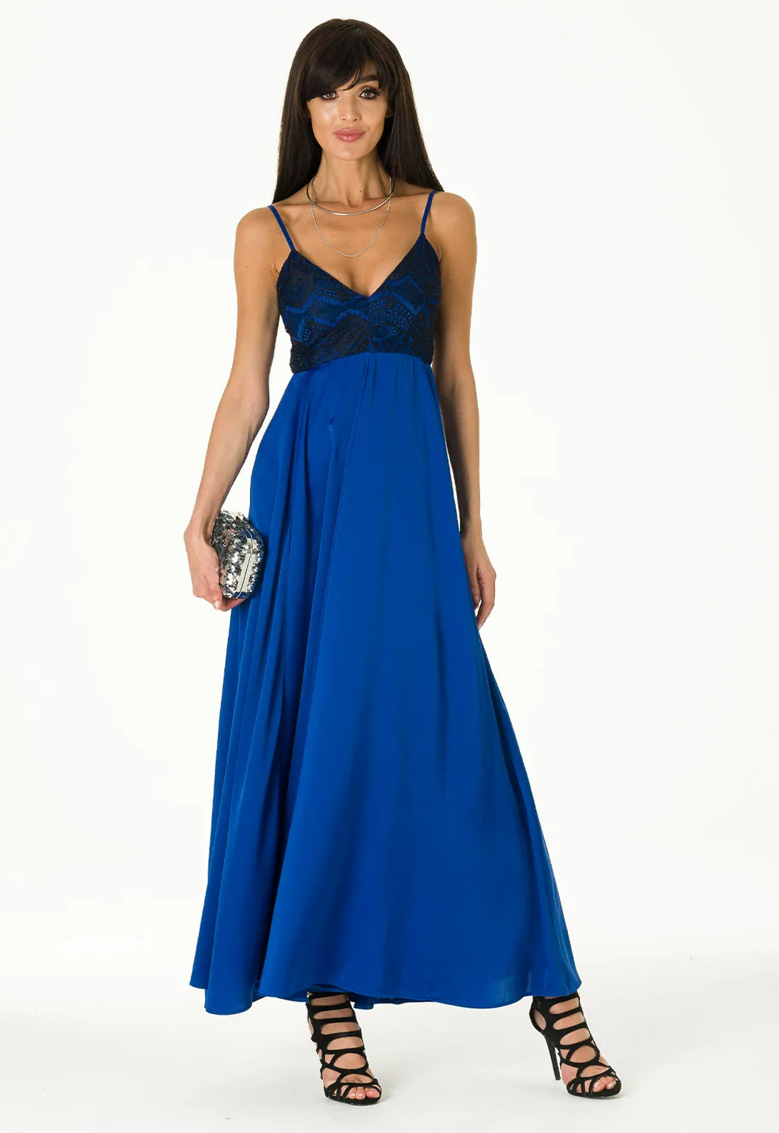 Lady Flare Blue Satin Maxi Dress