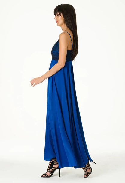 Lady Flare Blue Satin Maxi Dress