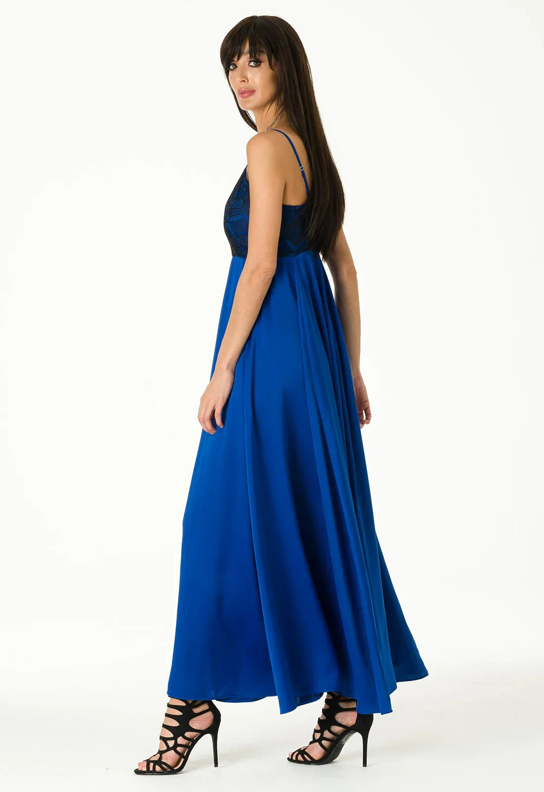 Lady Flare Blue Satin Maxi Dress