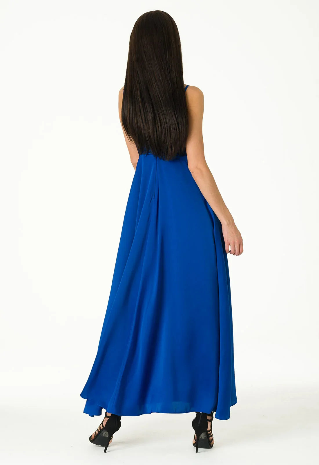 Lady Flare Blue Satin Maxi Dress
