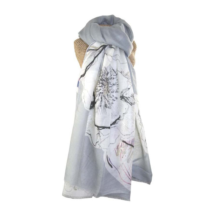 Silver Floral Scarf Grey