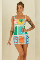 Lucky Deck Woven Mini Dress - Mint Multi