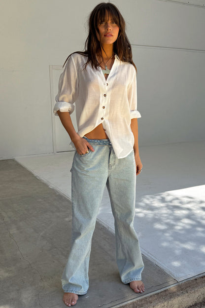 Scallop Detail Straight Leg Jeans