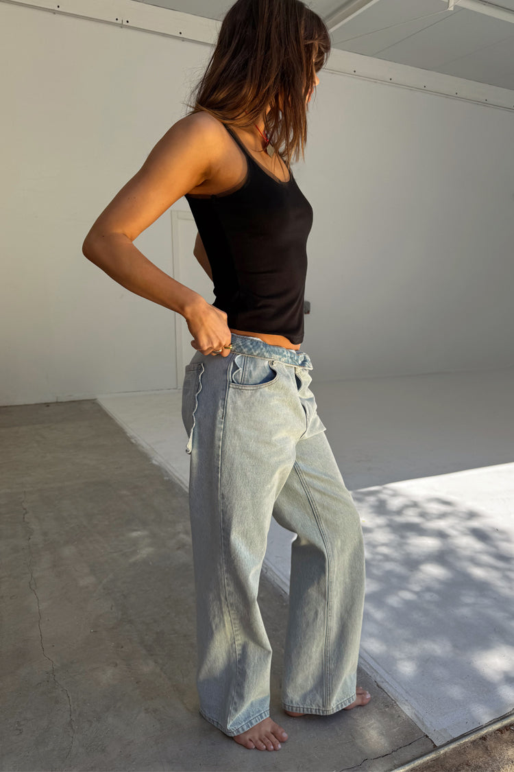 Scallop Detail Straight Leg Jeans