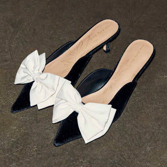 Black Velvet Bow Mules
