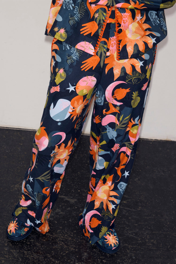 Navy Charm Button Through Pyjamas