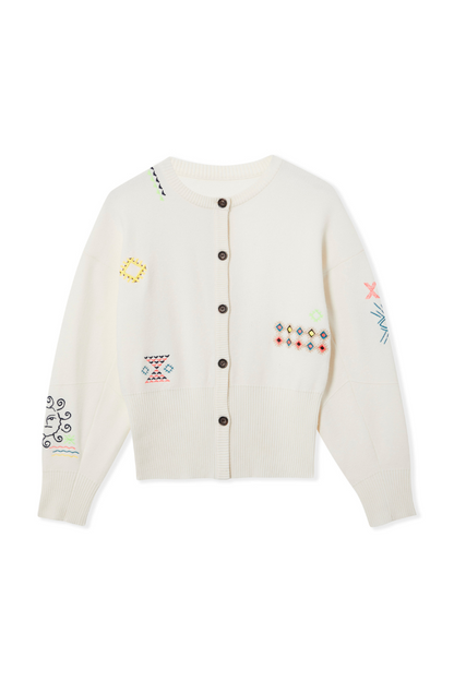 Cream Neon Embroidered Darcy Cardigan