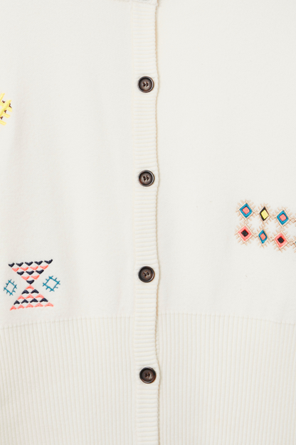 Cream Neon Embroidered Darcy Cardigan