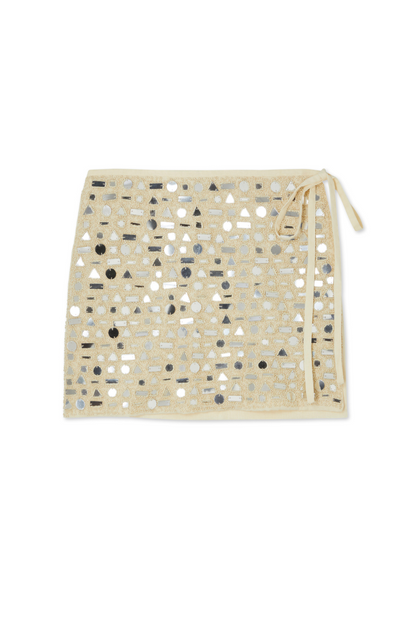 Cream Beaded Mirror Skirt