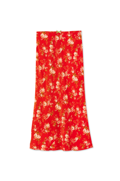 Red Floral Midi Skirt