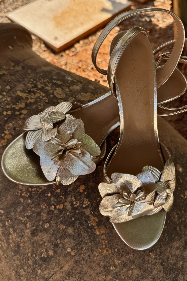 Gold Metallic Flower Heel