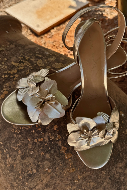 Gold Metallic Flower Heel