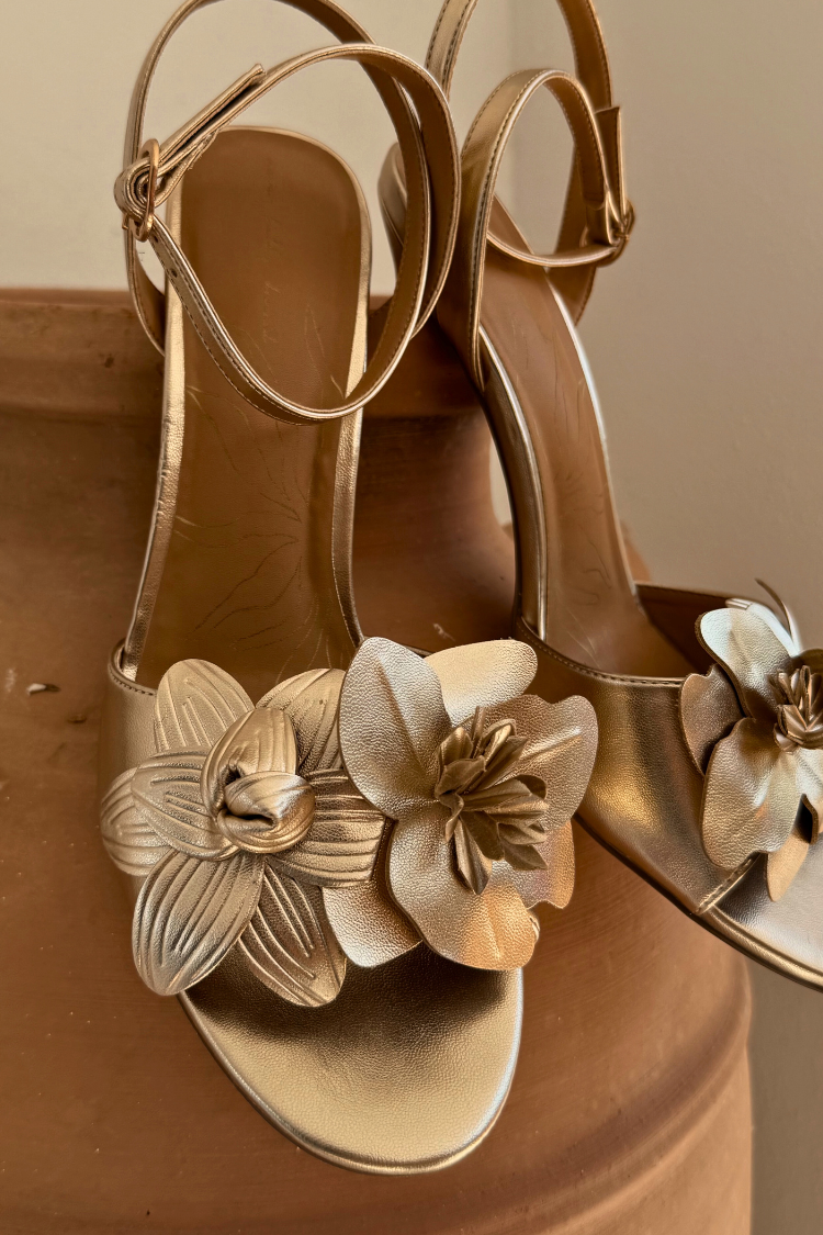 Gold Metallic Flower Heel
