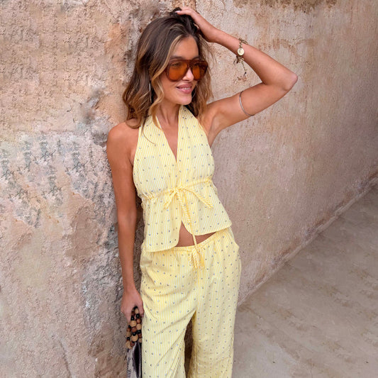 Lemon Pinstripe Halter Waistcoat