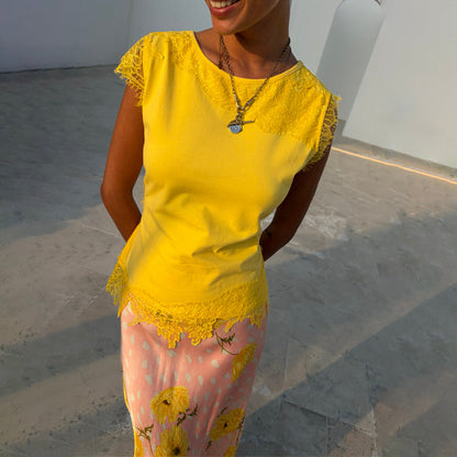 Yellow Lace Insert Top