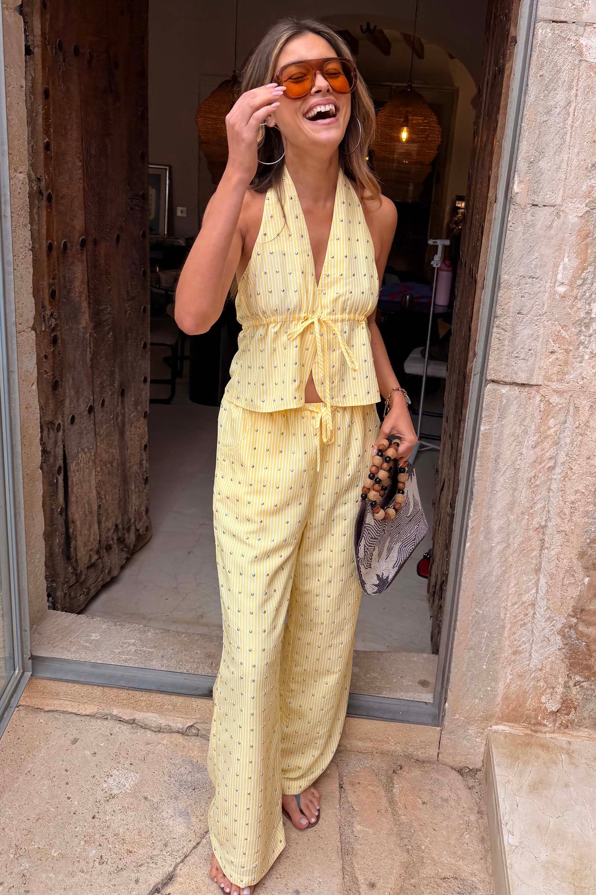 Lemon Pinstripe Studded Ellie Trousers