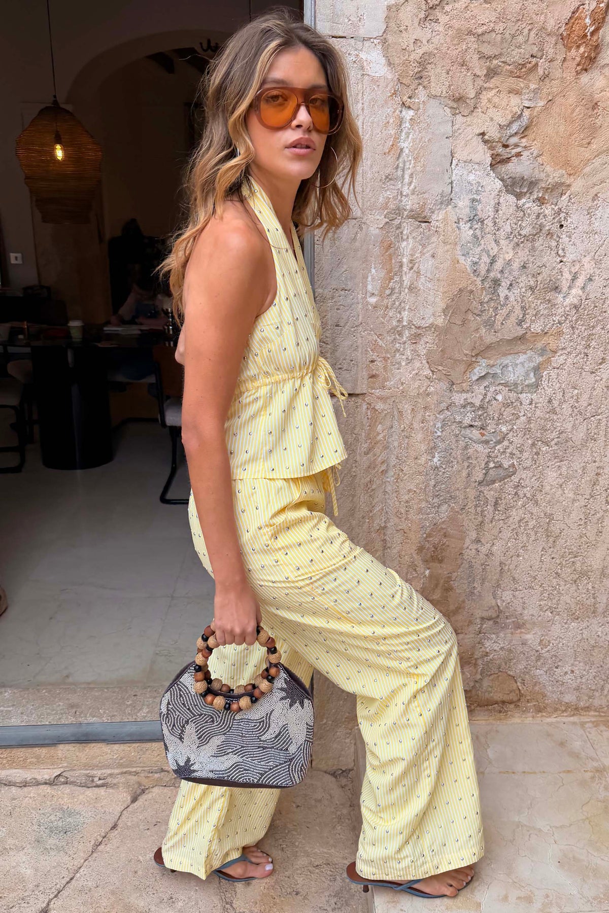 Lemon Pinstripe Studded Ellie Trousers