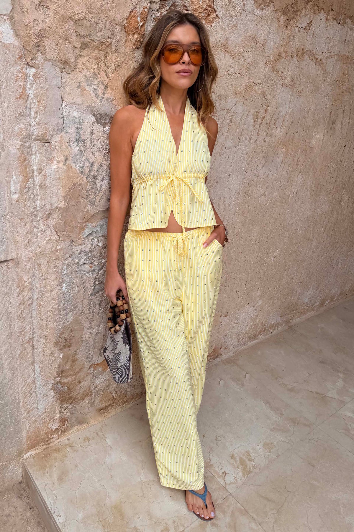 Lemon Pinstripe Studded Ellie Trousers Petite