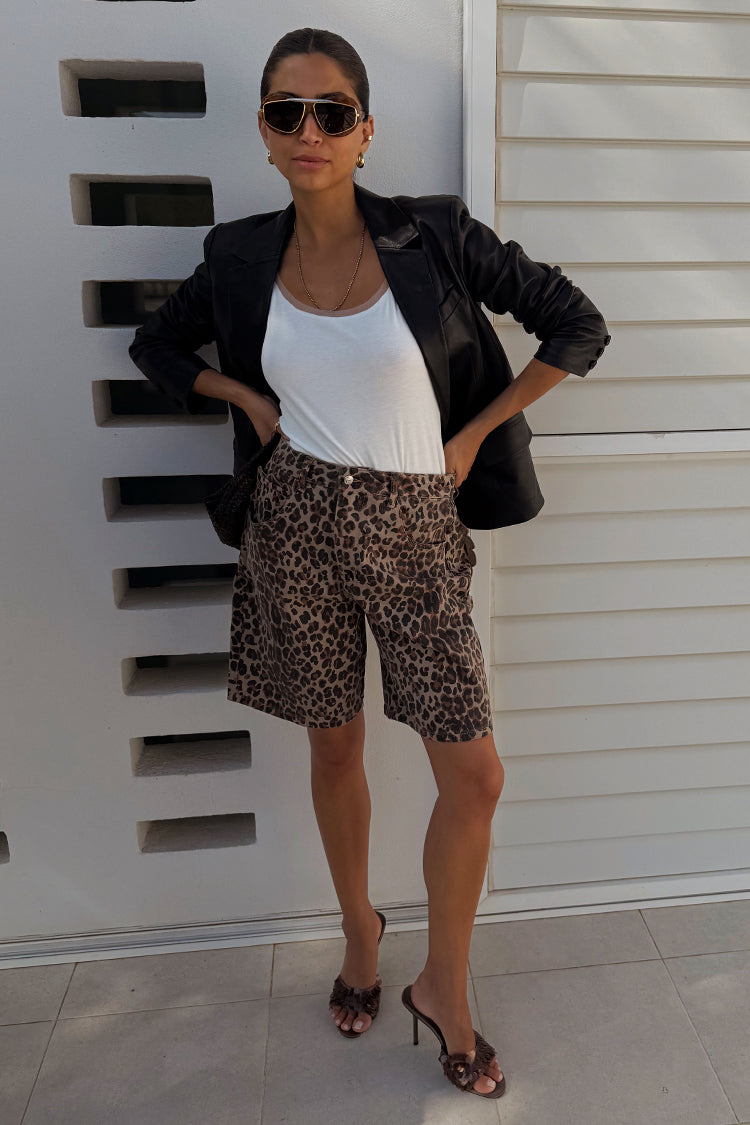 Leopard Lucia Scallop Pocket Long Shorts