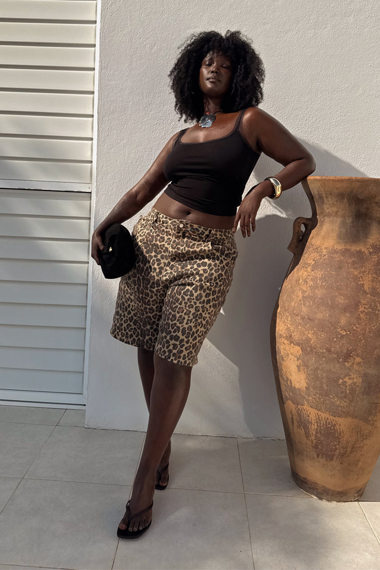 Leopard Lucia Scallop Pocket Long Shorts