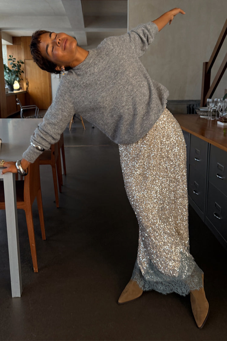 Silver Sequin Midi Maeva Skirt