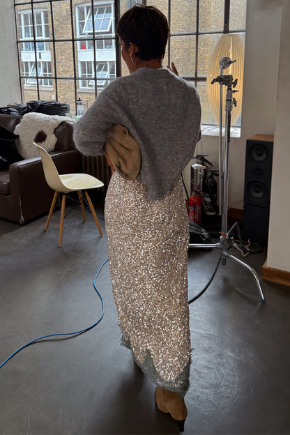 Silver Sequin Midi Maeva Skirt
