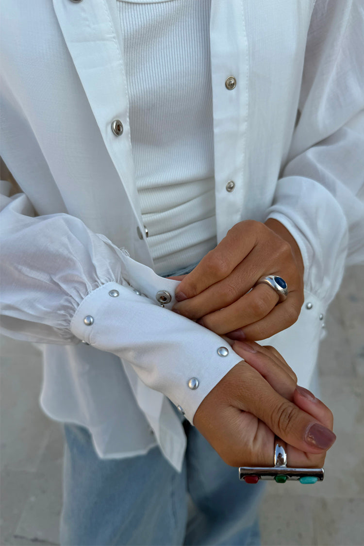 White Studded Tie Back Shirt