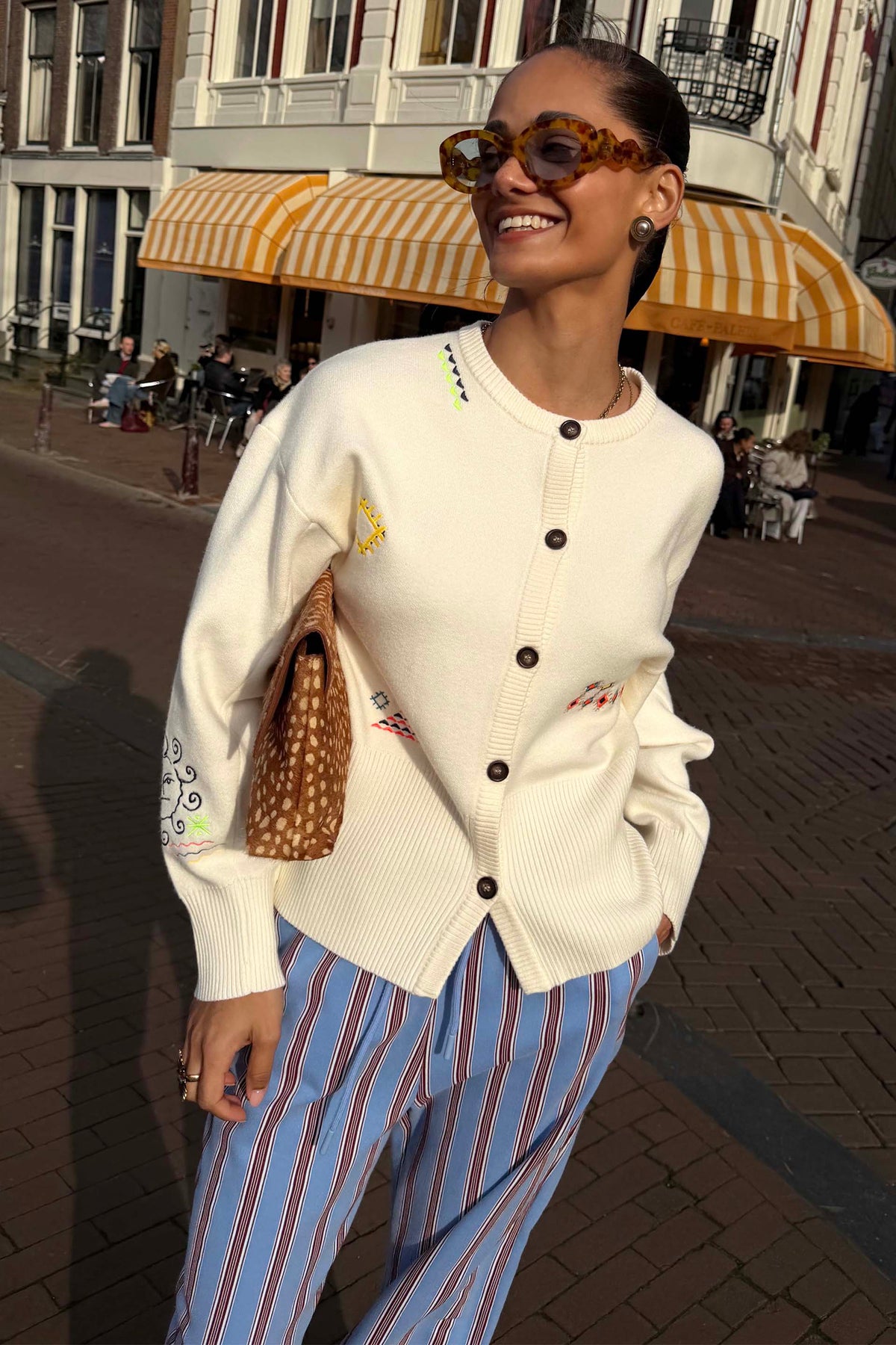 Cream Neon Embroidered Darcy Cardigan