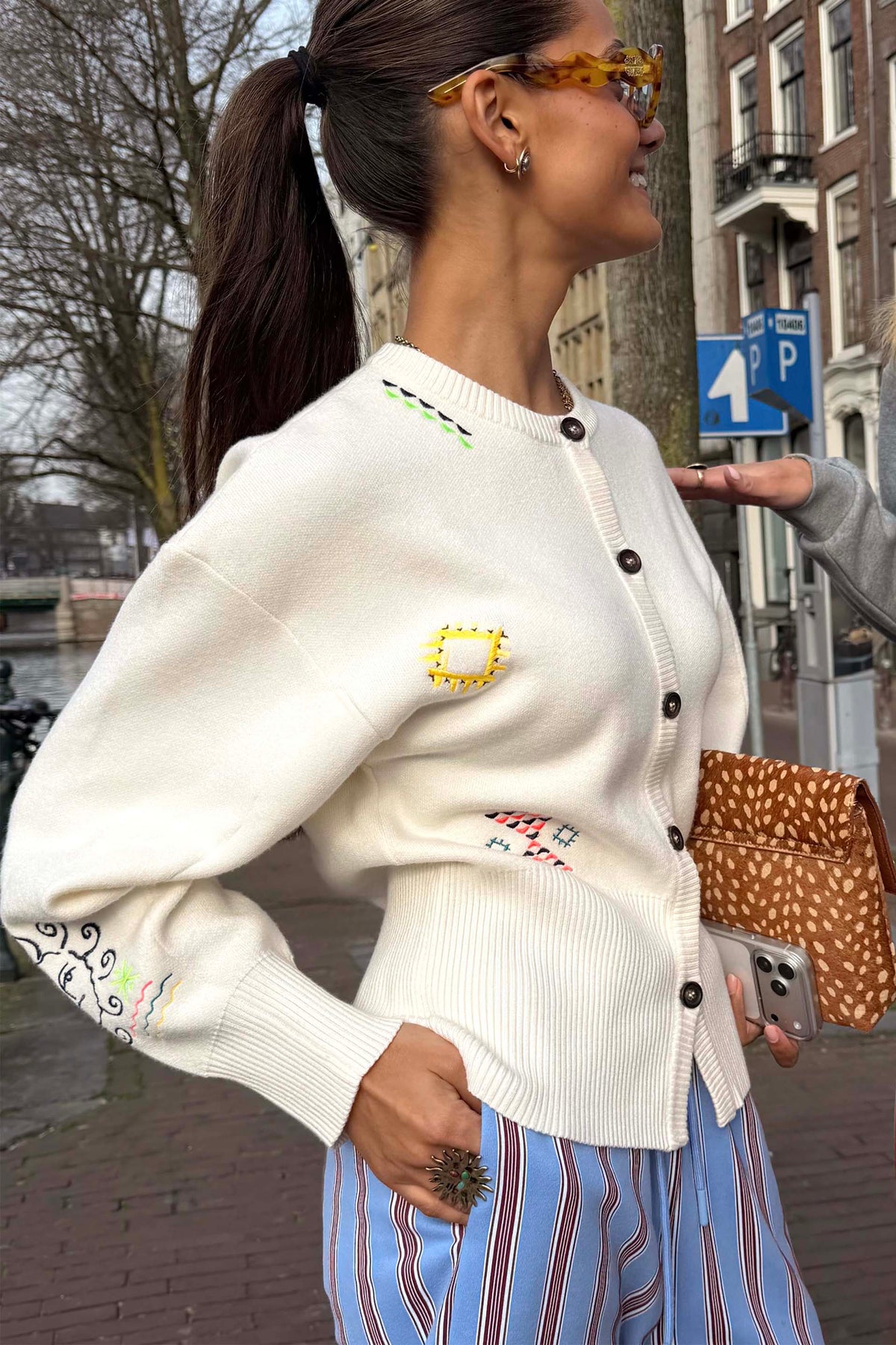 Cream Neon Embroidered Darcy Cardigan