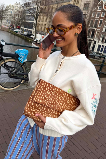 Cream Neon Embroidered Darcy Cardigan