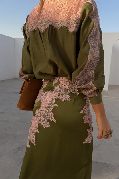 Olive & Pink Lily Skirt