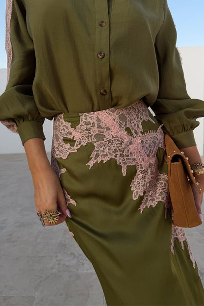 Olive & Pink Lily Skirt