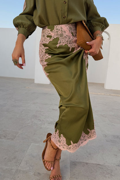 Olive & Pink Lily Skirt