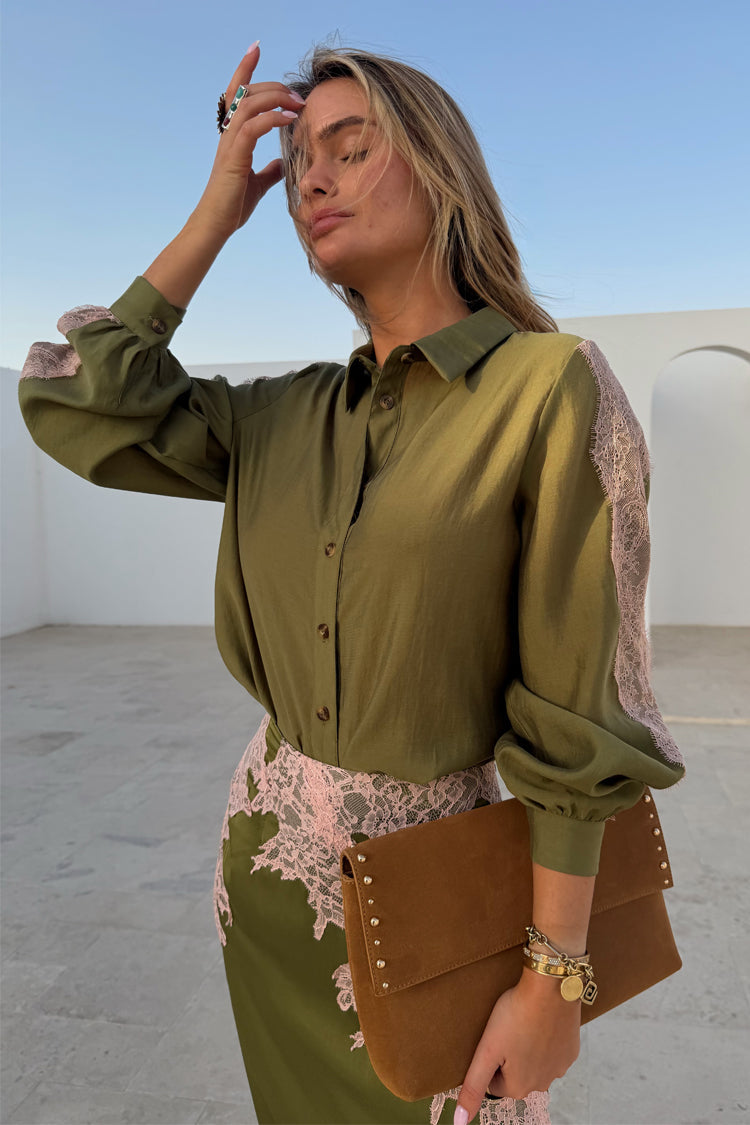 Olive & Pink Lace Marley Shirt
