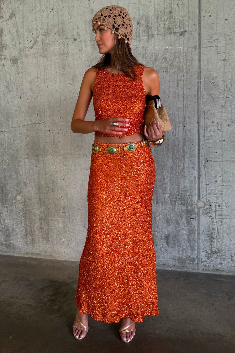 Orange Sequin Dorris Skirt Petite